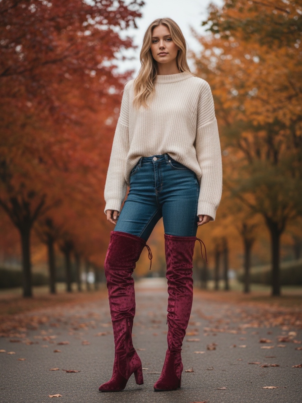 Catherine Malandrino Over‎ The Knee Velvet Boots Burgundy Tie Back Heeled 7.5